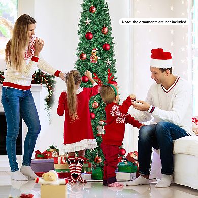 Gymax 7 FT Fiber Optic Artificial Christmas Tree Slim Pencil w/ Colorful Lights & 697 Branch Tips