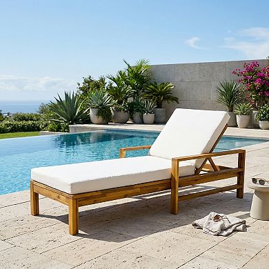 Acacia Wood Adjustable Backrest Outdoor Lounge Chair With Cushions
