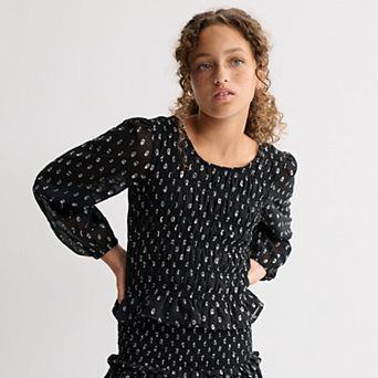 Girls 6-20 SO® Long Sleeve Smocked Top in Regular & Plus Size