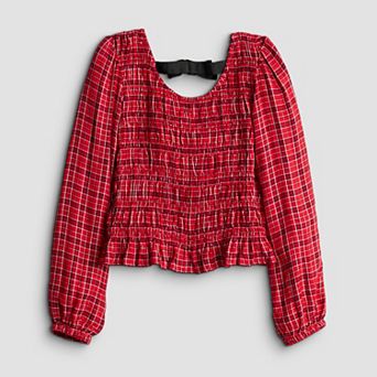 Girls 6-20 SO® Long Sleeve Smocked Top in Regular & Plus Size