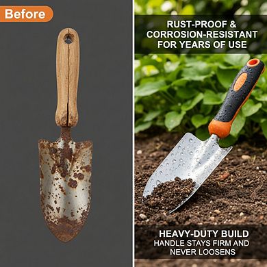 Stainless Steel Heavy Duty Gardening Tool Set, Non-Slip Rubber Grip with Storage Tote Bag