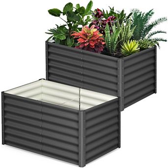 2 pc Galvanized Raised Garden Bed 6x3x2 FT, Outdoor Planter Box for Flowers & Vegetables, Dark Grey