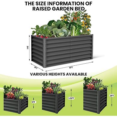 2 Pcs Galvanized Raised Garden Bed 6x3x2 FT, Outdoor Planter Box for Flowers & Vegetables, Dark Grey