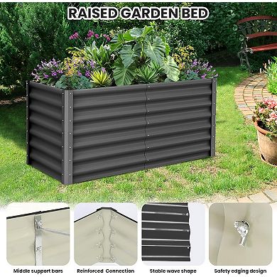 2 Pcs Galvanized Raised Garden Bed 6x3x2 FT, Outdoor Planter Box for Flowers & Vegetables, Dark Grey
