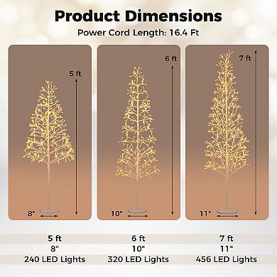 Gymax 5 FT Lighted Birch Tree w/ 240 Warm White Light LED Lights Weighted Base