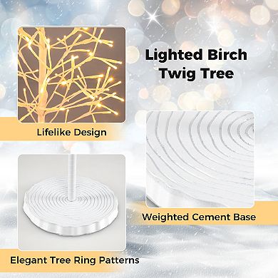 Gymax 5 FT Lighted Birch Tree w/ 240 Warm White Light LED Lights Weighted Base