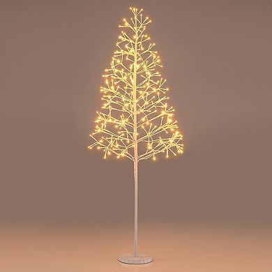 Gymax 5 FT Lighted Birch Tree w/ 240 Warm White Light LED Lights Weighted Base
