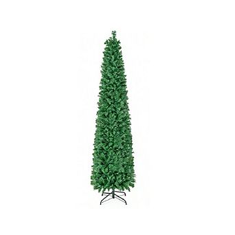 Gymax 8 FT Fiber Optic Artificial Christmas Tree Slim Pencil w/ Colorful Lights & 889 Branch Tips