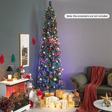 Gymax 8 FT Fiber Optic Artificial Christmas Tree Slim Pencil w/ Colorful Lights & 889 Branch Tips