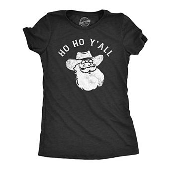 Womens Ho Ho Yall T Shirt Funny Xmas Southern Cowboy Santa Claus Tee for Ladies
