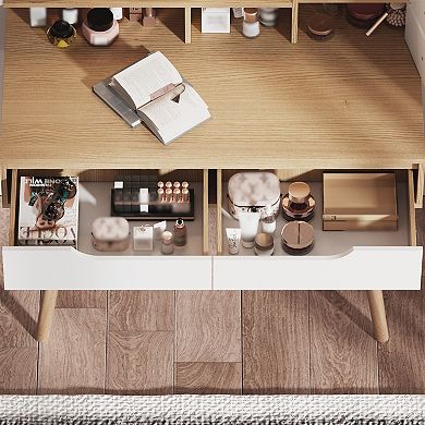 Makeup Vanity Desk with 3-Color Adjustable Lighted Mirror & 4 Drawers for Bedroom