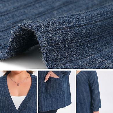 Women's Plus Size Cardigan Button Down V Neck Lantern Sleeve Soft Knit Sweater Cardigan with Pockets