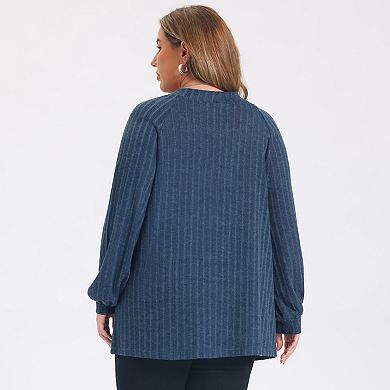 Women's Plus Size Cardigan Button Down V Neck Lantern Sleeve Soft Knit Sweater Cardigan with Pockets