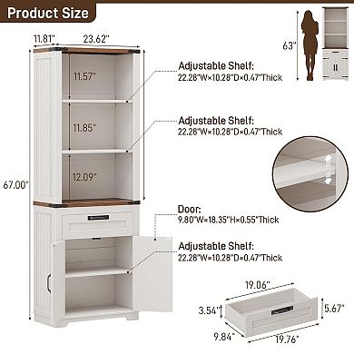 Farmhouse Bookshelf with Storage Cabinet, Tall Bookcase with 3 Adjustable Shelves & Barn Doors