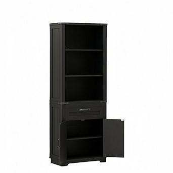 Farmhouse Bookshelf with Storage Cabinet, Tall Bookcase with 3 Adjustable Shelves & Barn Doors