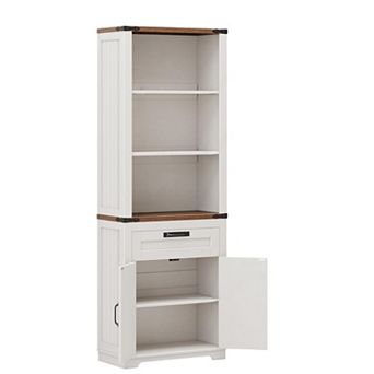 Farmhouse Bookshelf with Storage Cabinet, Tall Bookcase with 3 Adjustable Shelves & Barn Doors