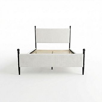 ANIXOL Upholstered Corduroy Soft Bed Frame with Tapered Iron Legs - Twin Size
