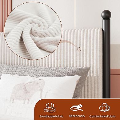 ANIXOL Upholstered Corduroy Soft Bed Frame with Tapered Iron Legs - Twin Size
