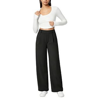 Womens Straight Leg Pants Business Casual High Waist Trousers with Pockets