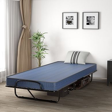 Gymax Folding Bed with Mattress Portable Rollaway Guest Cot Memory Foam Made in Italy​