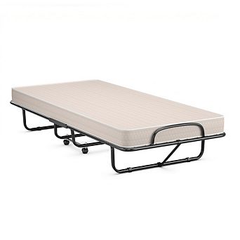 Gymax Folding Bed with Mattress Portable Rollaway Guest Cot Memory Foam Made in Italy​