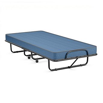 Gymax Folding Bed with Mattress Portable Rollaway Guest Cot Memory Foam Made in Italy​