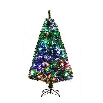 Gymax 5/6/7 FT Pre-lit Artificial Christmas Tree Fiber Optic Xmas Tree Holiday Decor