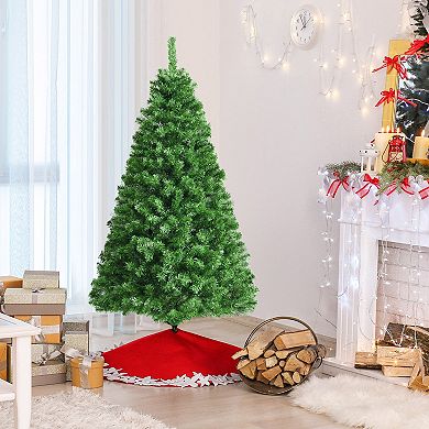 Gymax 5/6/7 FT Pre-lit Artificial Christmas Tree Fiber Optic Xmas Tree Holiday Decor