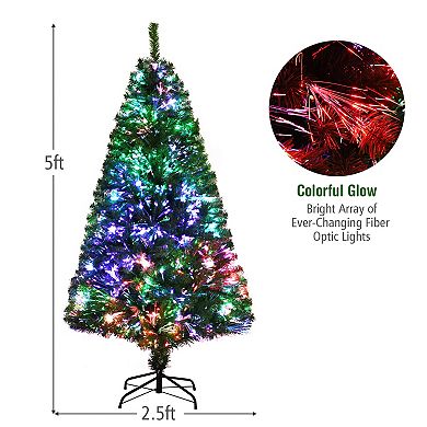 Gymax 5/6/7 FT Pre-lit Artificial Christmas Tree Fiber Optic Xmas Tree Holiday Decor