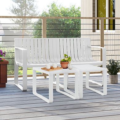 Gymax Patio Loveseat 2-Person Bench w/ Curved Backrest Slatted Design for Backyard