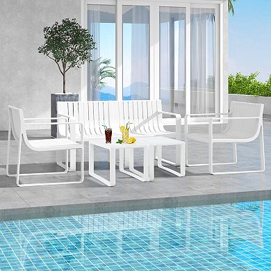 Gymax Patio Loveseat 2-Person Bench w/ Curved Backrest Slatted Design for Backyard