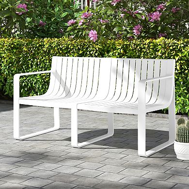 Gymax Patio Loveseat 2-Person Bench w/ Curved Backrest Slatted Design for Backyard