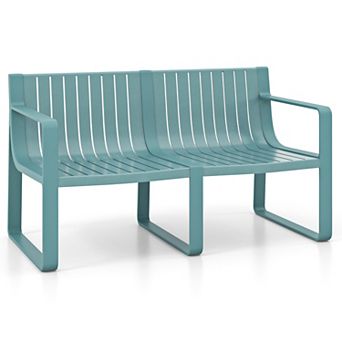 Gymax Patio Loveseat 2-Person Bench w/ Curved Backrest Slatted Design for Backyard