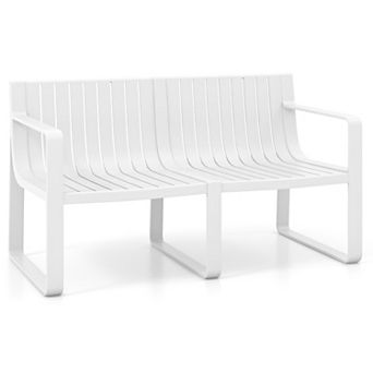 Gymax Patio Loveseat 2-Person Bench w/ Curved Backrest Slatted Design for Backyard