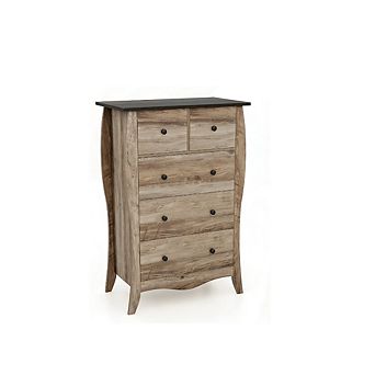 Gymax Farmhouse Chest of Drawers w/ 5 Folding Fabric Drawers & Anti-tipping Kit
