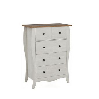 Gymax Farmhouse Chest of Drawers w/ 5 Folding Fabric Drawers & Anti-tipping Kit