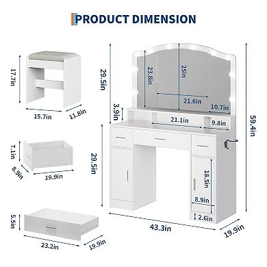 ANIXOL Vanity Desk with LED Mirror and Storage