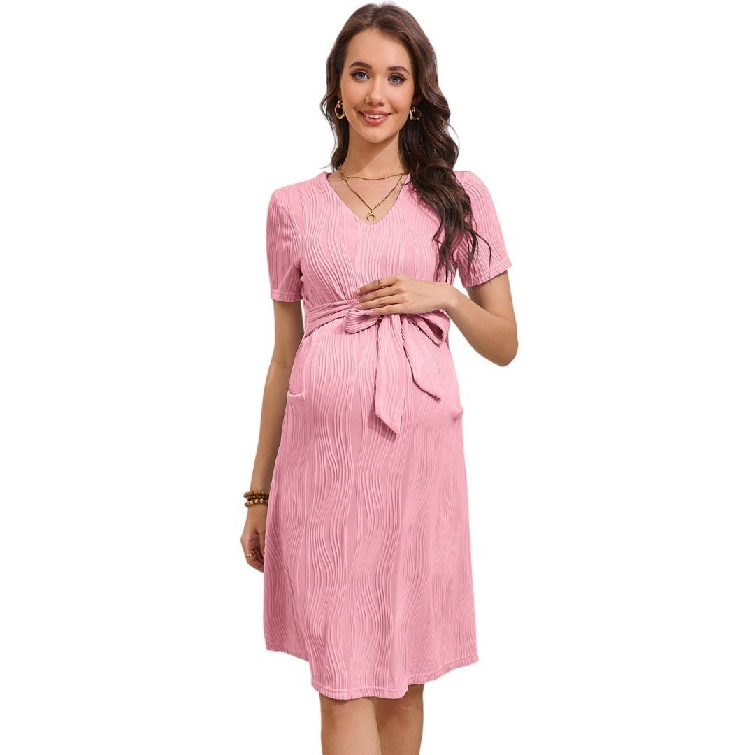 Женские платья Women Maternity Casual Pleated A Line Waistband Short Sleeve V Neck Knit Sundress