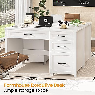 Farmhouse 47" Executive Desk, Computer Desk with File Drawer and Charging Station, Workstation