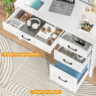 Farmhouse 47" Executive Desk, Computer Desk with File Drawer and Charging Station, Workstation