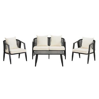 Outdoor Metal Seating Set With Cushions for Patios, Lawns