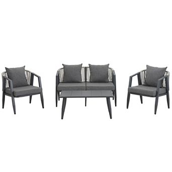 Outdoor Metal Seating Set With Cushions for Patios, Lawns