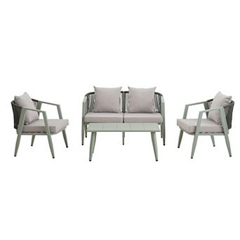 Outdoor Metal Seating Set With Cushions for Patios, Lawns