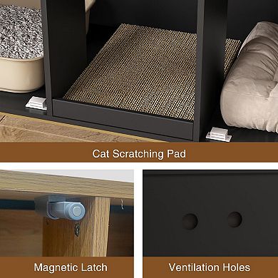 Double Cat Litter Box Enclosure for 2 Cats, Kitty Furniture with Fluted Doors & Scratch Pad,TV Stand
