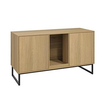 Double Cat Litter Box Enclosure for 2 Cats, Kitty Furniture with Fluted Doors & Scratch Pad,TV Stand