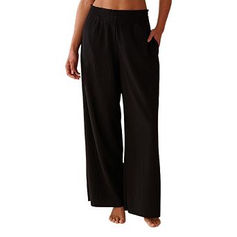 Women's Wide Leg Pants Mid Waist Elastic Solid Color Fashion Casual Loose Trousers
