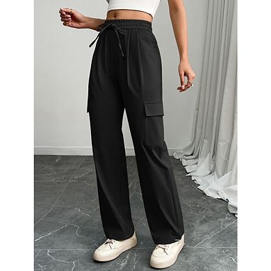 Women's High Waist Cargo Pants with Drawstring and Side Pockets