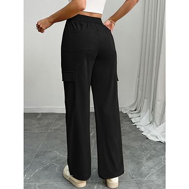 Women's High Waist Cargo Pants with Drawstring and Side Pockets