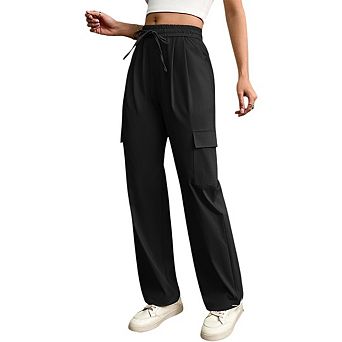 Women's High Waist Cargo Pants with Drawstring and Side Pockets