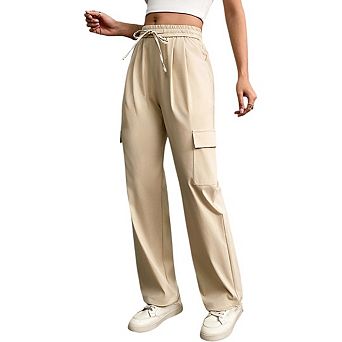 Women's High Waist Cargo Pants with Drawstring and Side Pockets
